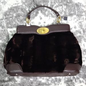 VT Luxe Crushed Velvet Fo Faux Fur Satchel Pockets
